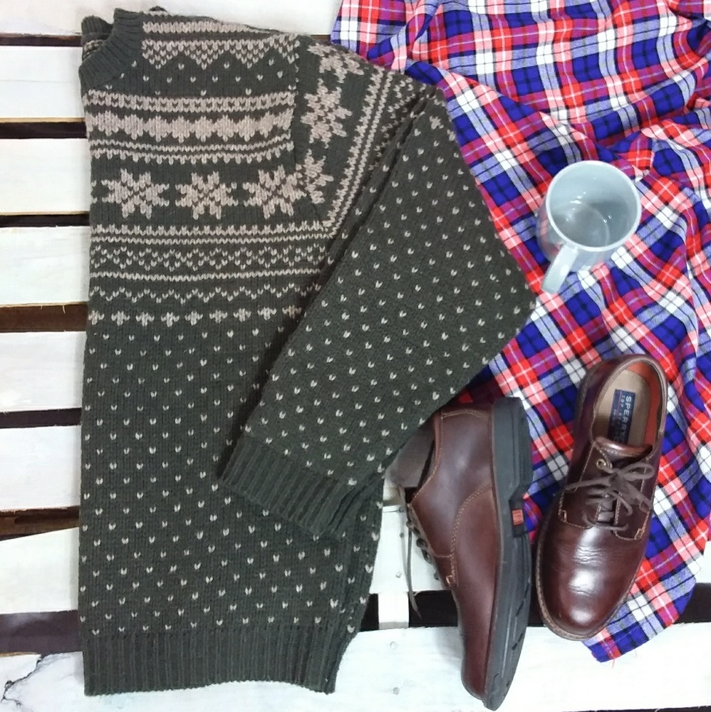Eddie Bauer Sweater 100% Wool Nordic Print